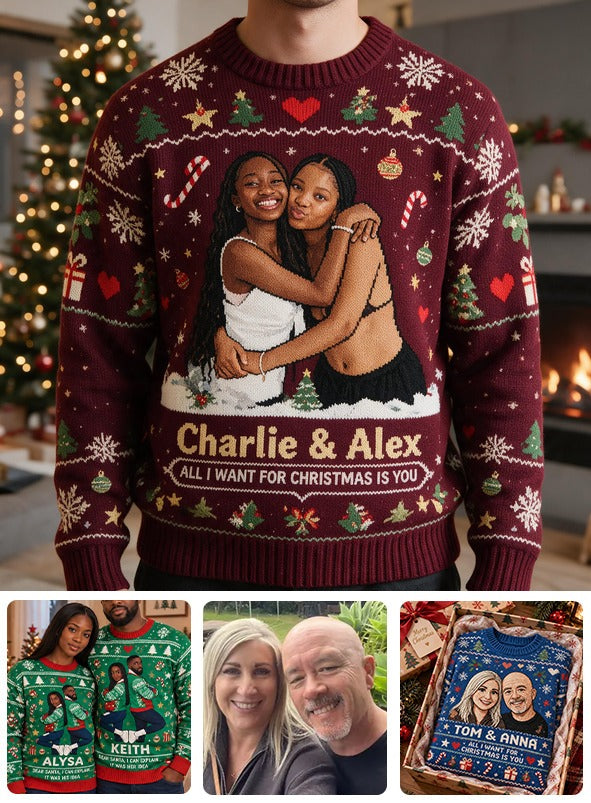 Personalized Christmas Black Lesbian Couple Ugly Sweater LGBT Anniversary Gift