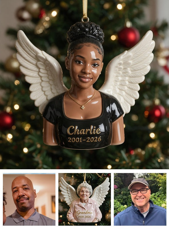 Personalisierte Weihnachtsgedächtnis Schwarze Frau Engel 3D Ornament