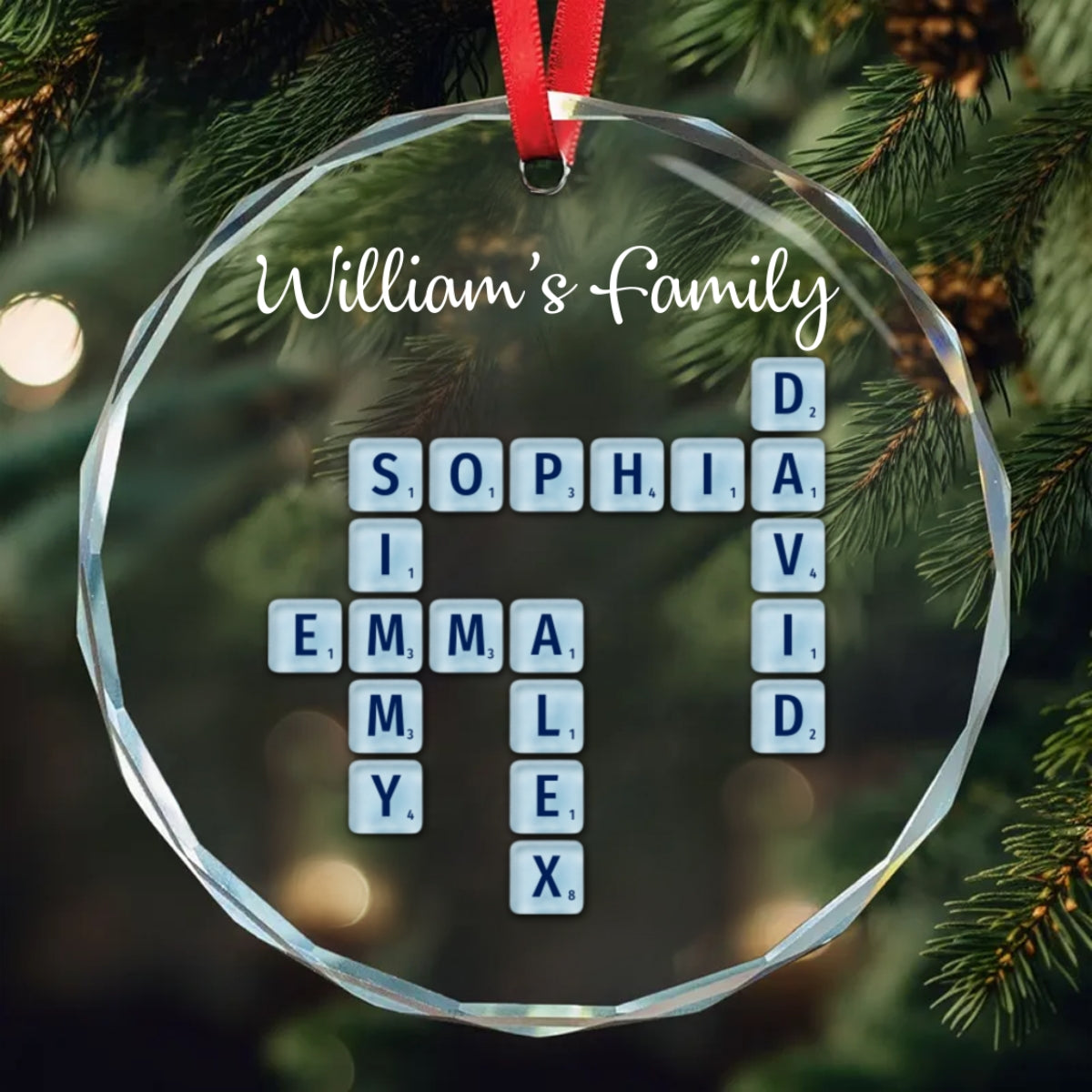 Our Family, Sea Glass Name Puzzle - Personalized Family Round Shaped Glass Ornament