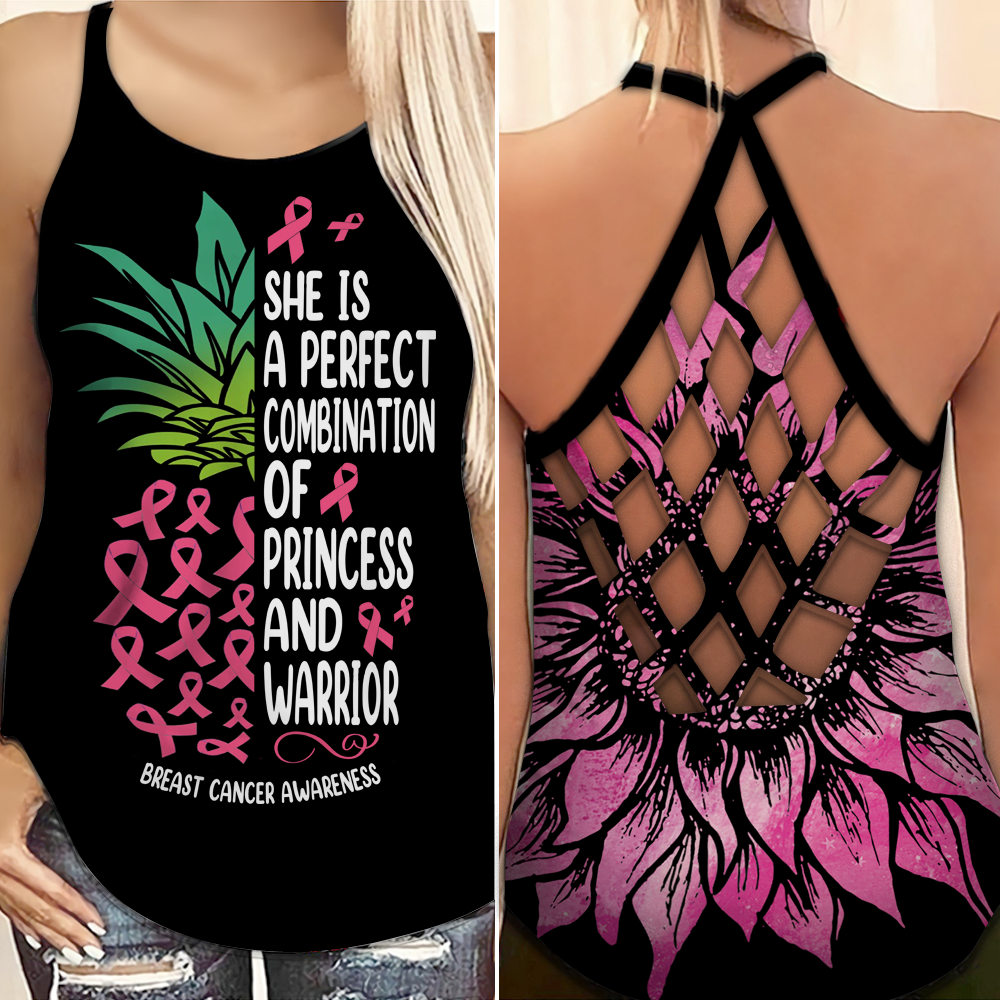 Sie ist die perfekte Kombination aus Prinzessin und Kriegerin – Tanktop mit Kreuzmotiv zur Sensibilisierung für Brustkrebs 0722