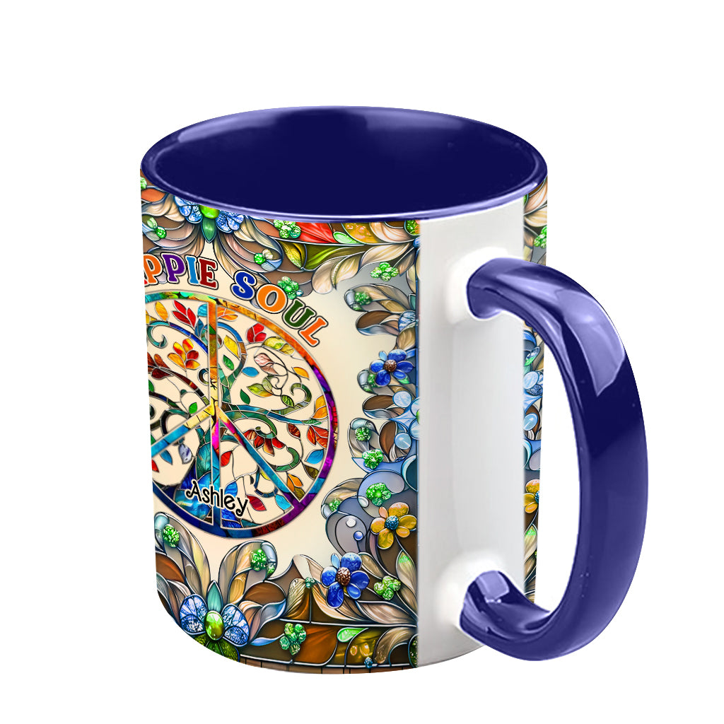 It's A Beautiful World Tree Of Life Peace Sign - Personalized Hippie Accent Mug