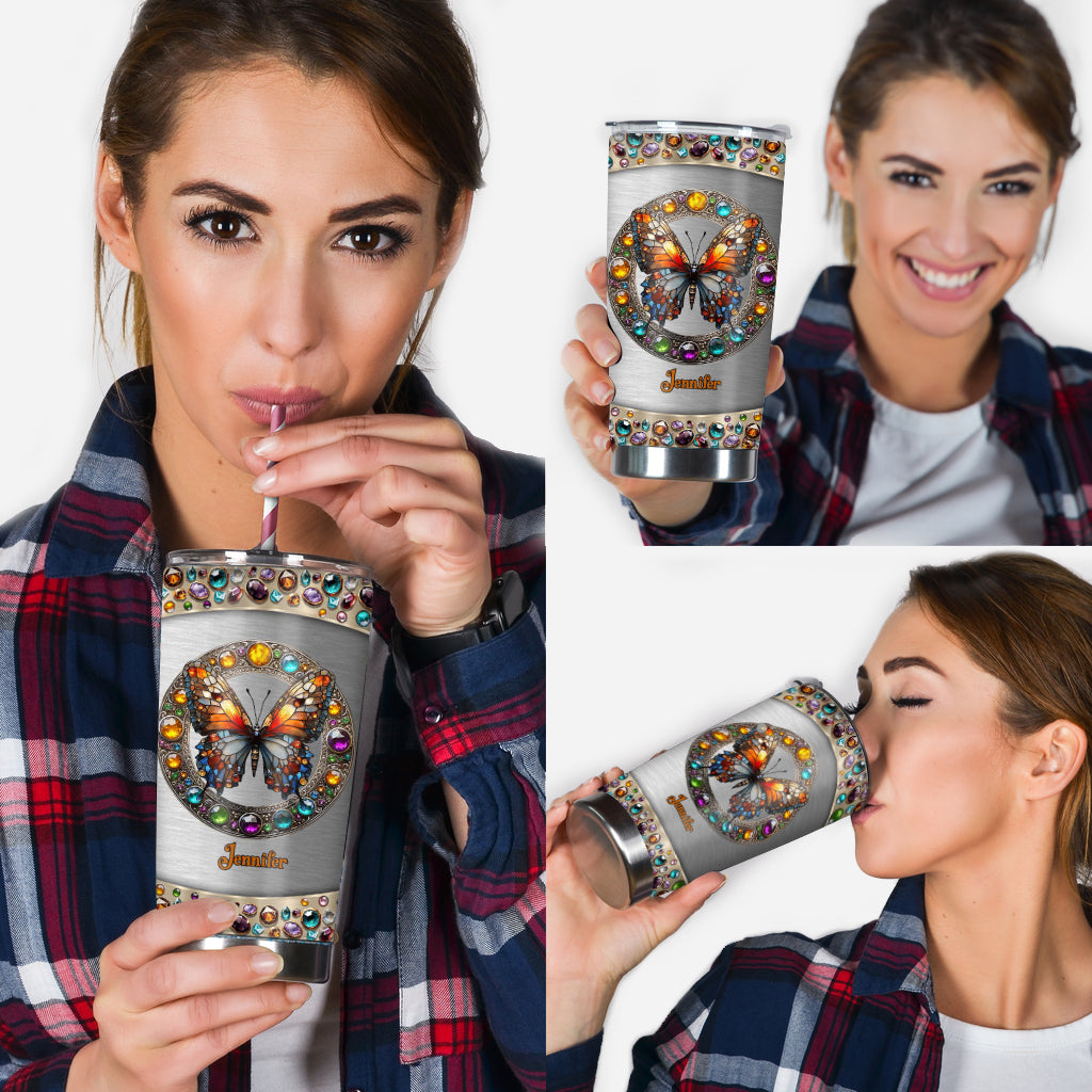 Stained Glass Beauty - Personalized Butterfly Tumbler