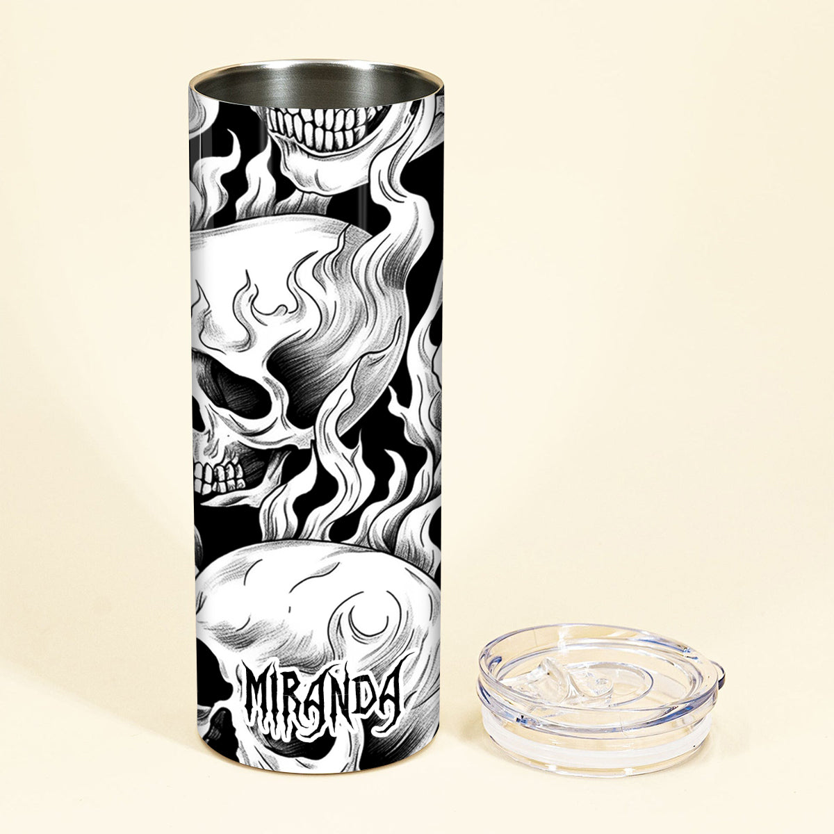 My Last Flying Fck - Personalized Skull Glow Skinny Tumbler