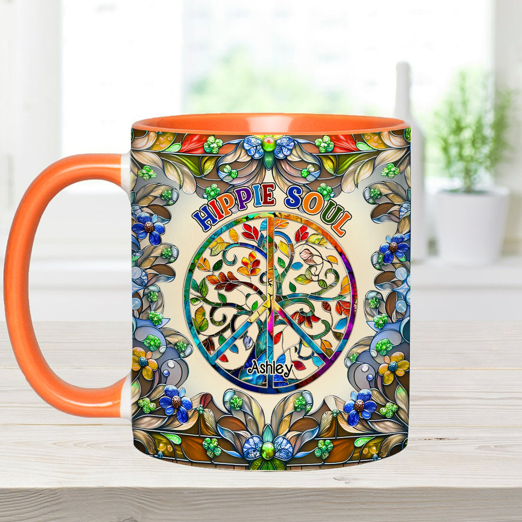 It's A Beautiful World Tree Of Life Peace Sign - Personalized Hippie Accent Mug