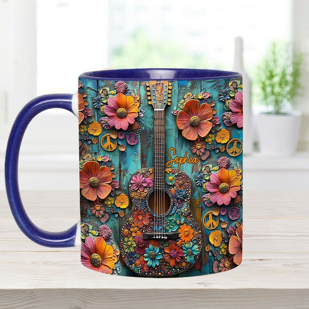 Vintage Hippie Guitar - Personalized Hippie Accent Mug