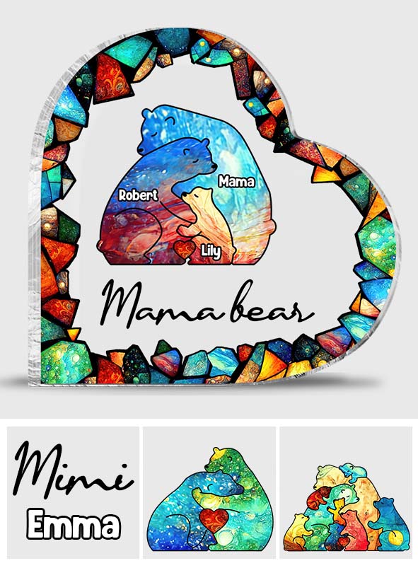 Mama Bear Colorful Stained Glass - Personalized Mother Custom Shaped Acrylic Plaque