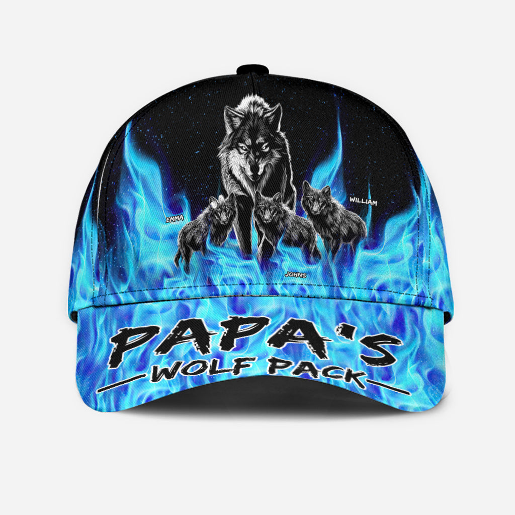 Grandpa's Wolf Pack Blue Flames - Personalized Grandpa Classic Cap