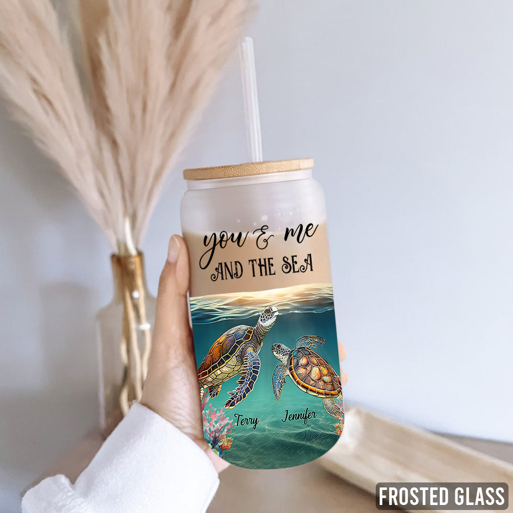 You & Me And The Sea - Personalized Turtle Can Glass