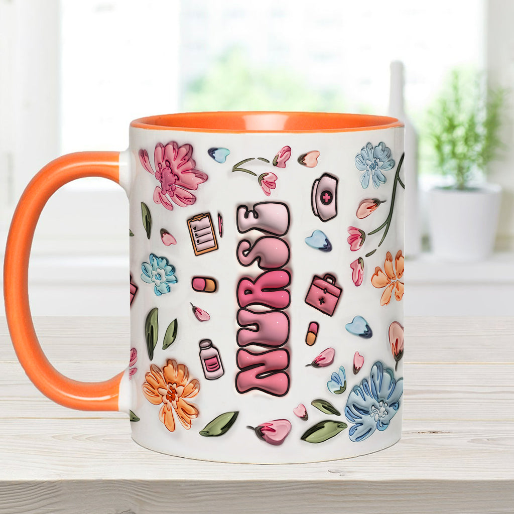Nurse Life Pink Pastel Floral Inflated - Personalized Nurse Accent Mug