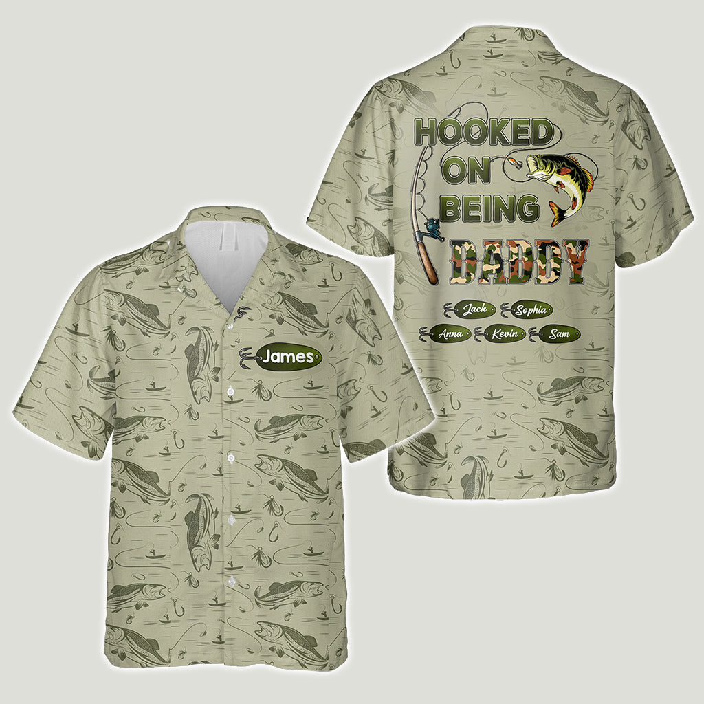 Hooked On Being Dad/ Grandpa... - Personalized Fishing Hawaiian Shirt