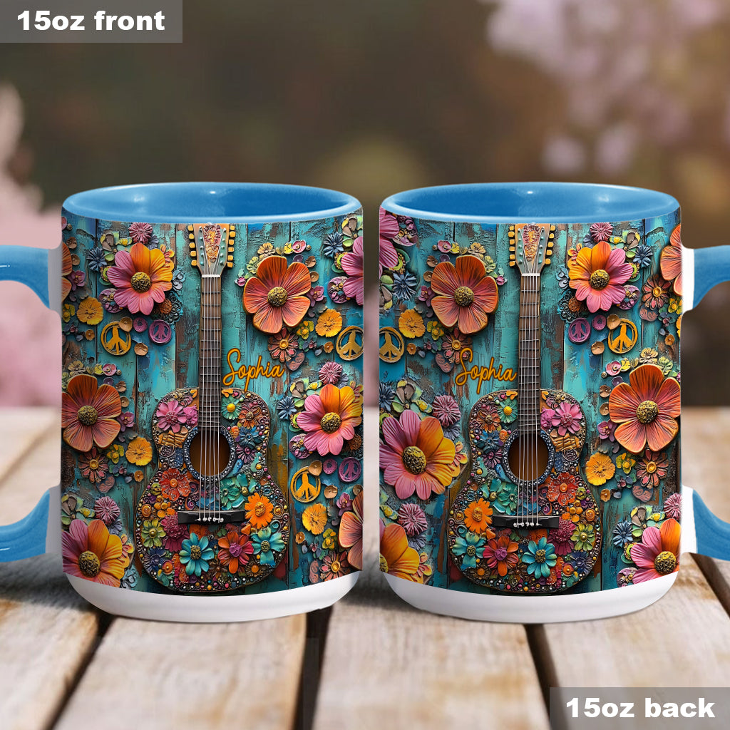Vintage Hippie Guitar - Personalized Hippie Accent Mug