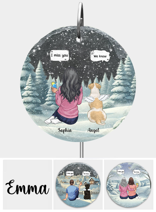 Ich vermisse dich – Personalisierte runde Hänge-Gartentafel mit Hundemotiv