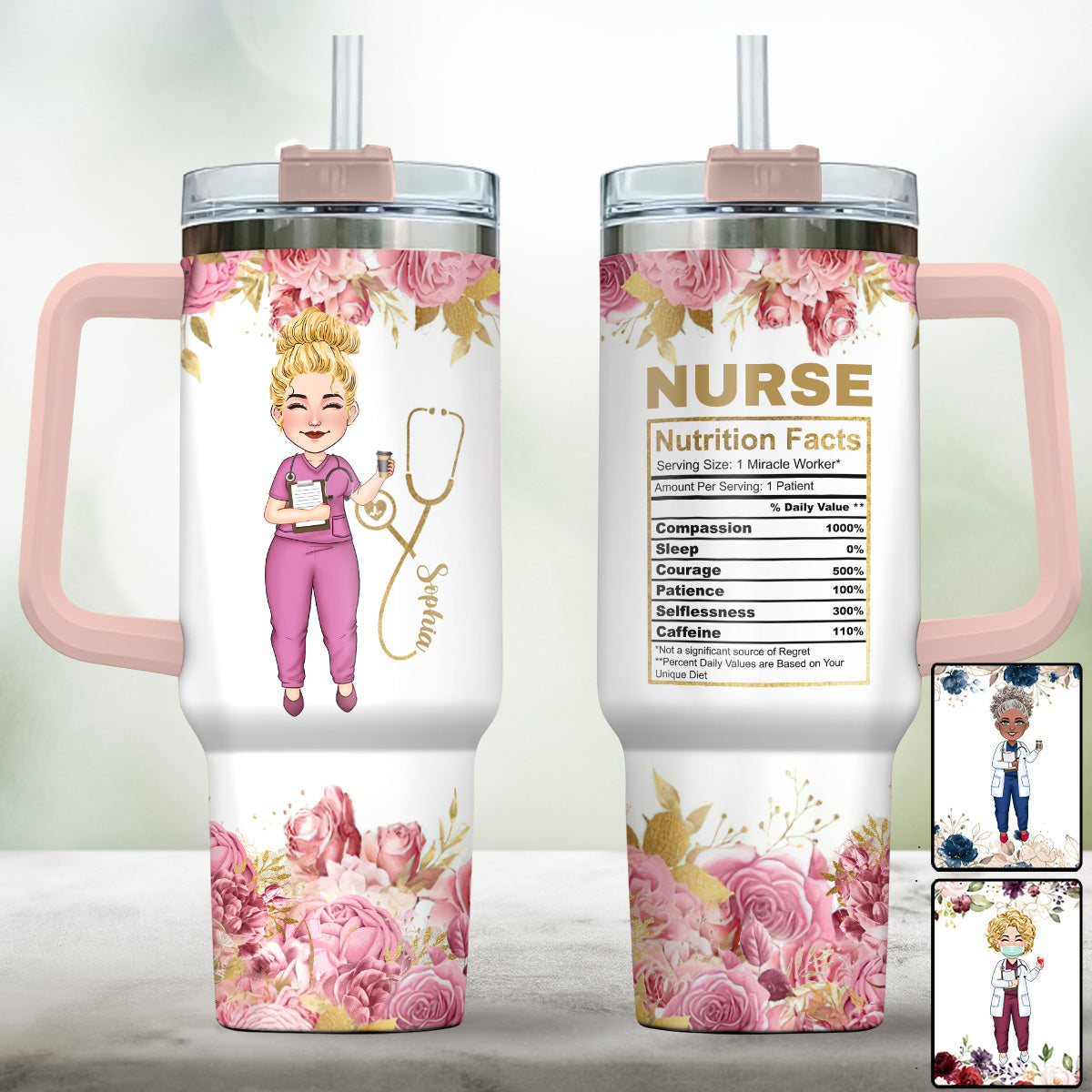 Nurse Nutrition Facts - Personalized Nurse Tumbler With Handle
