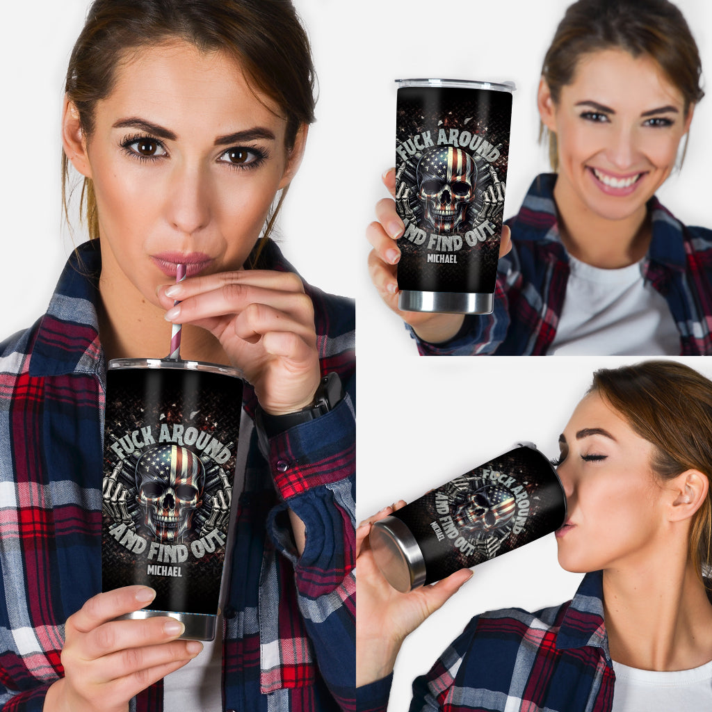 American Flag Skeleton - Personalized Skull Tumbler