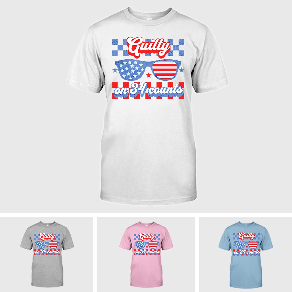 T-Shirt für verurteilte Straftäter, T-Shirt mit der Aufschrift „Schuldig in 34 Fällen“, Trump-T-Shirt zum 4. Juli, Lustiges Pro-Trump-2024-T-Shirt, MAGA-T-Shirts