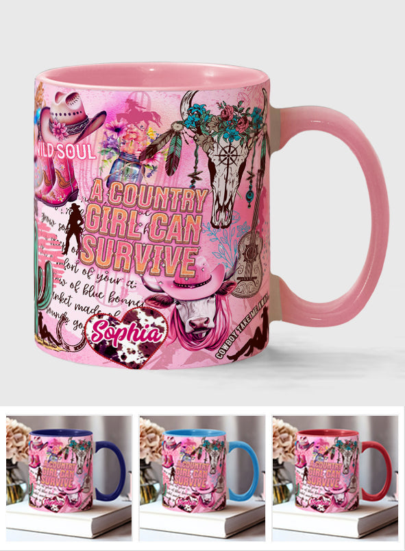 A Country Girl Can Survive - Personalized Country Girl Accent Mug