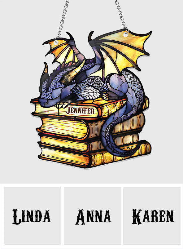 I'm Not A Book Worm I'm A Book Dragon - Personalized Book Window Hanging Suncatcher Ornament