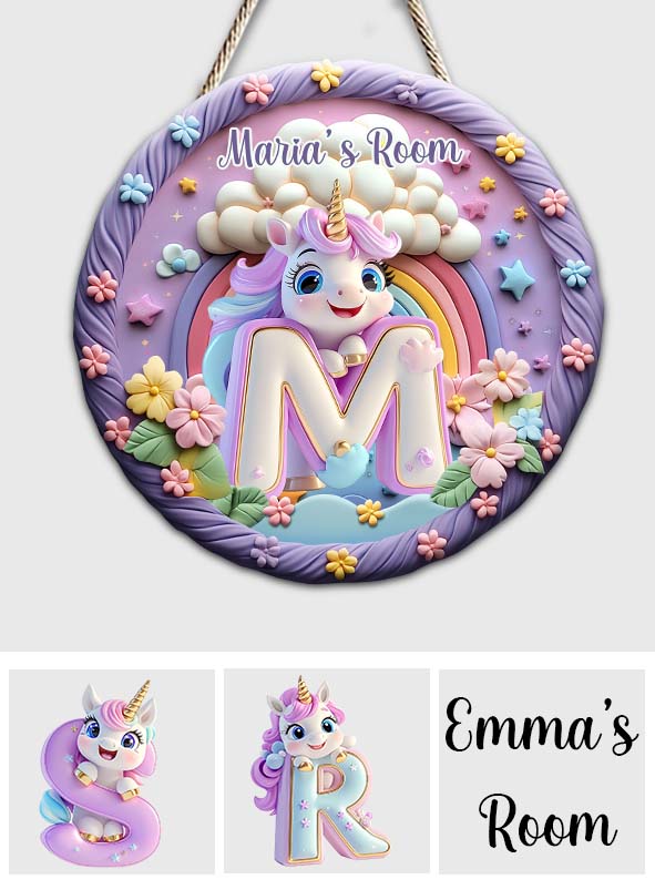 Cute Unicorn Letter - Personalized Kid Custom Shaped Wood Sign
