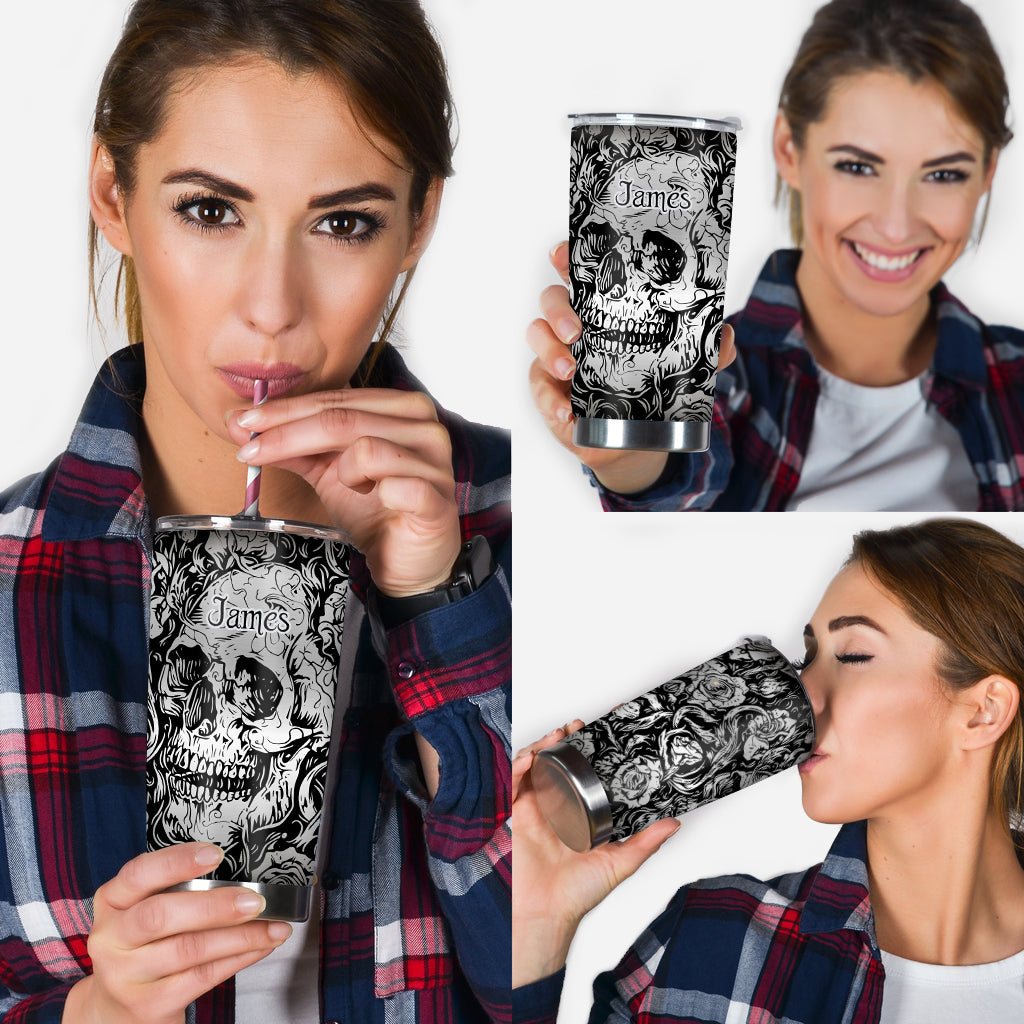 Shinny Grey Skull - Personalized Skull Tumbler