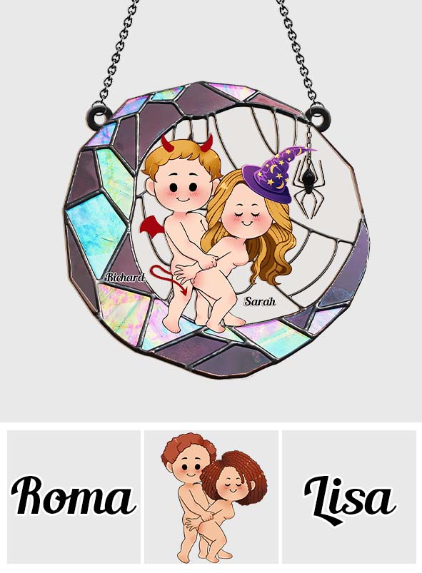 Love You To The Moon - Personalized Couple Window Hanging Suncatcher Ornament