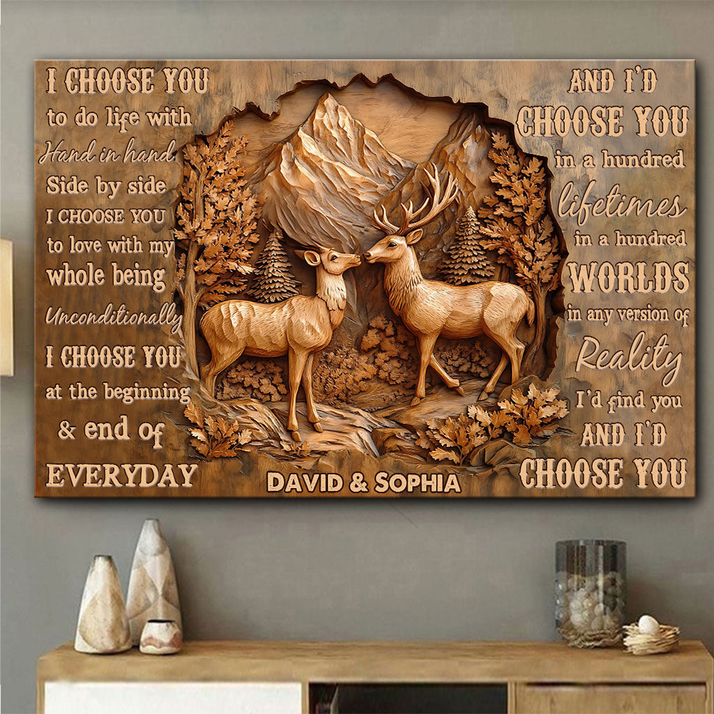 I Choose You, Deer Couple - Personalized Couple Canvas And Poster