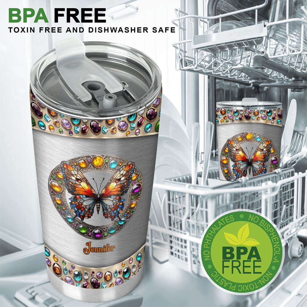 Stained Glass Beauty - Personalized Butterfly Tumbler
