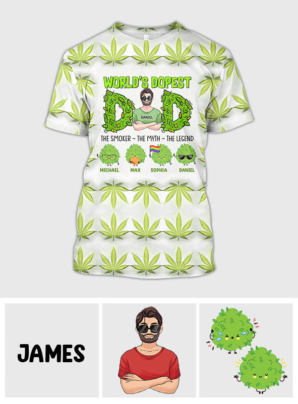 Papa le plus cool du monde - T-shirt personnalisé avec motif cannabis.
