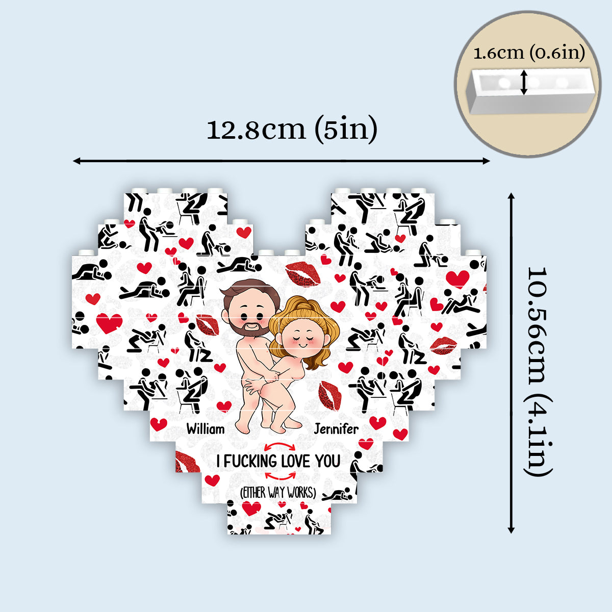 I love you - Personalized Couple Heart Building Brick Blocks Printed On Both Sides