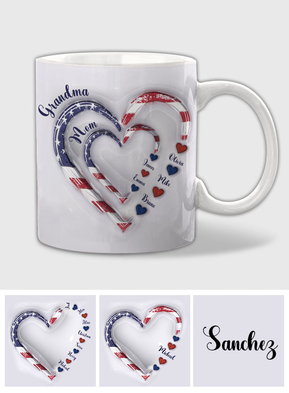 Mug personnalisé « Cœurs de grand-mère » pour le 4 juillet