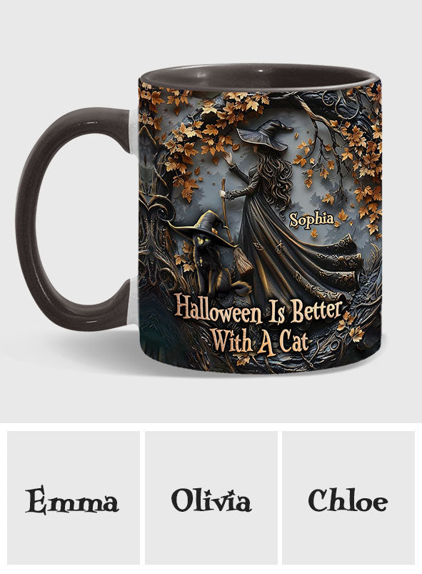 Halloween Is Better With A Cat - Personalized Black Cat Accent Mug
