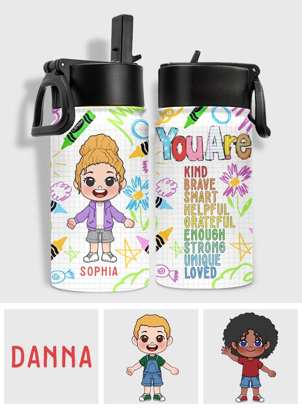 You Are Kind, You Are Loved - Personalized Kid Kids Water Bottle