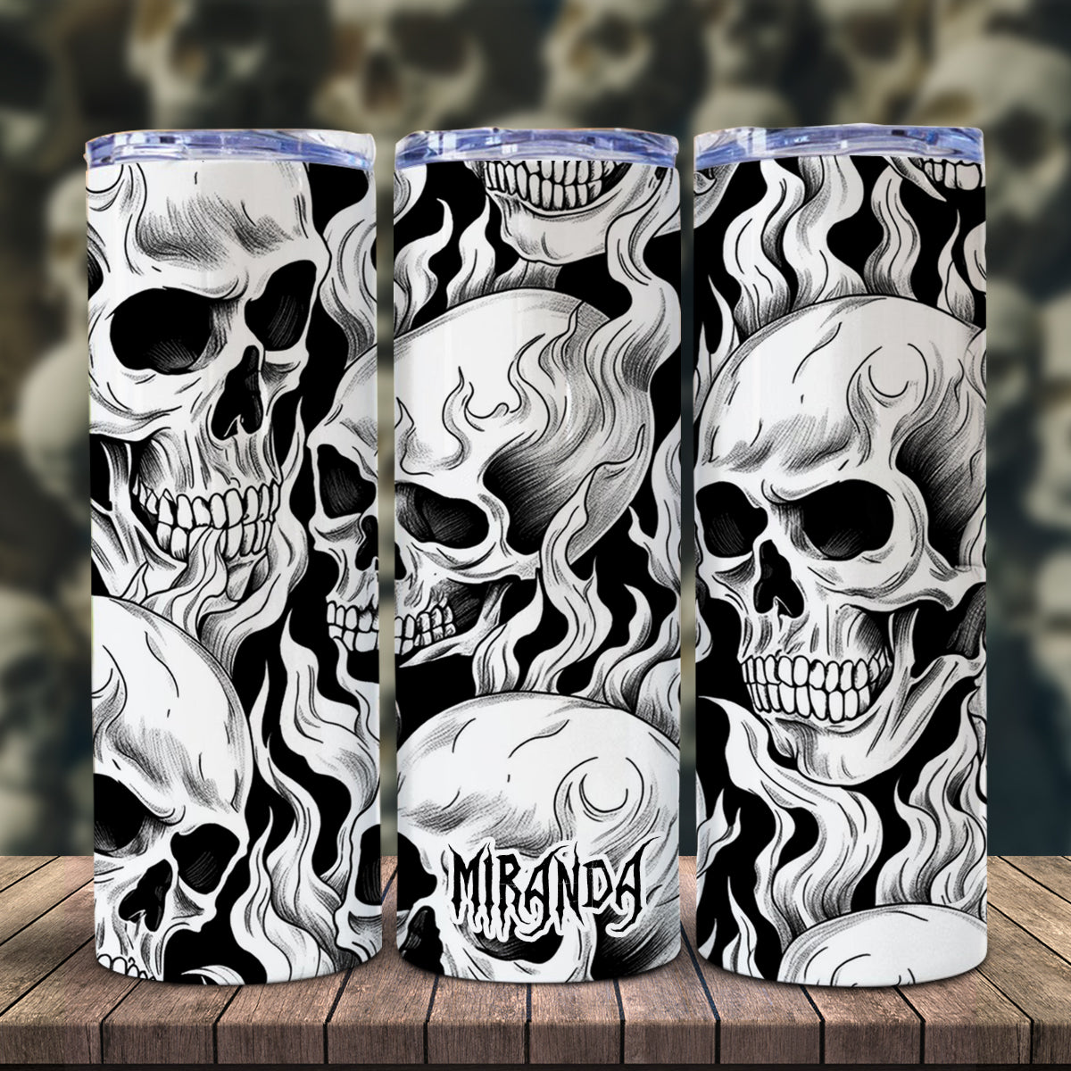 My Last Flying Fck - Personalized Skull Glow Skinny Tumbler