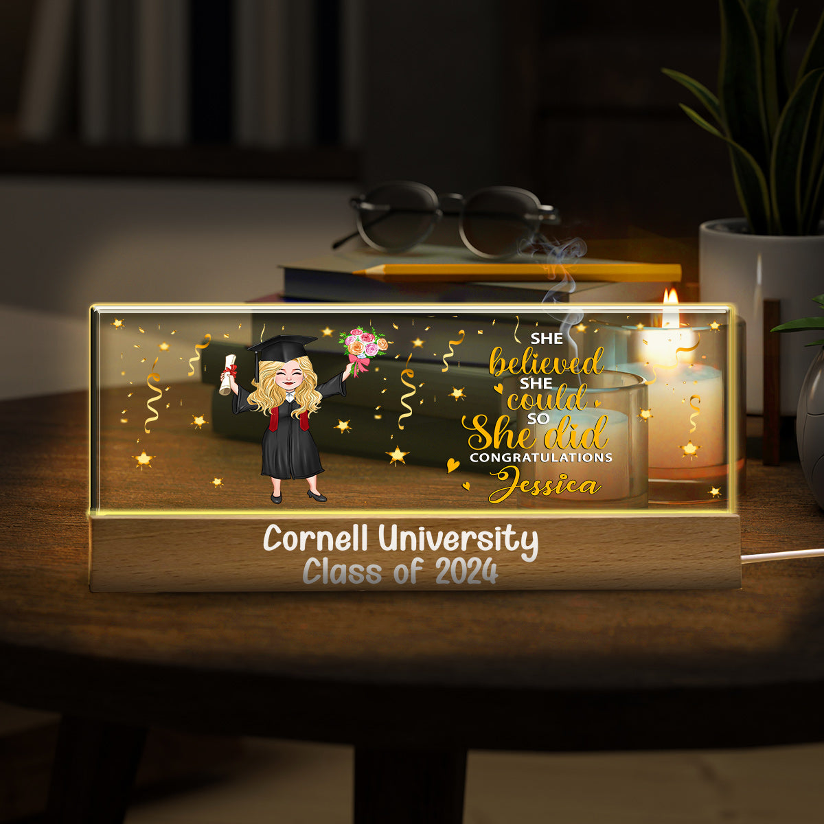 She Believed She Could So She Did - Personalized Graduation Custom LED Night Light