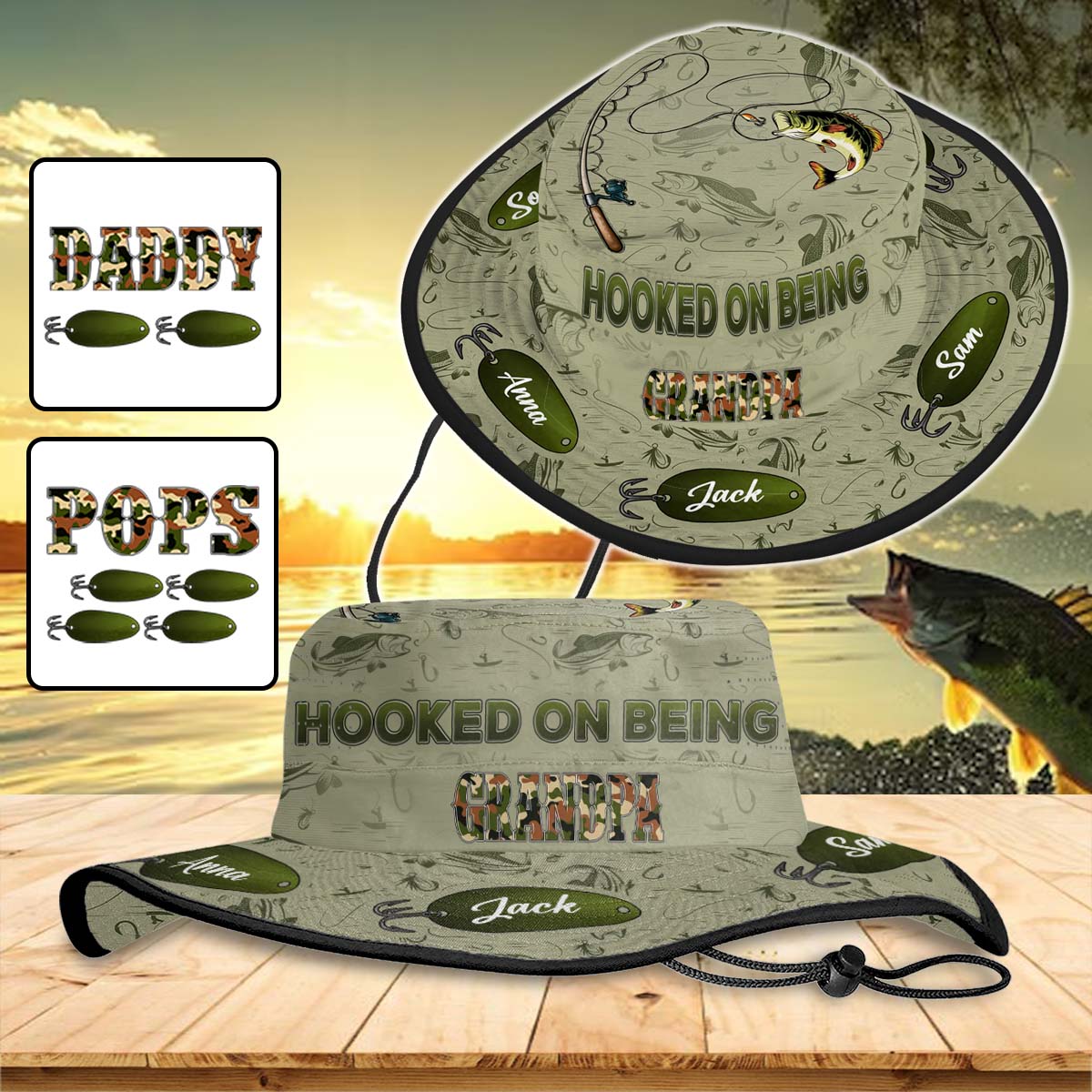 Hooked On Being Dad/ Grandpa... - Personalized Fishing Boonie Hat