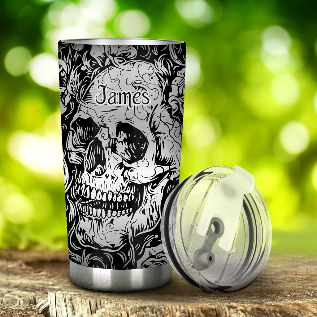 Shinny Grey Skull - Personalized Skull Tumbler
