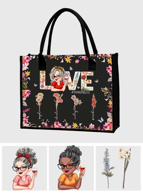 Love Grandma Mom Life - Personalized Grandma Canvas Tote Bag