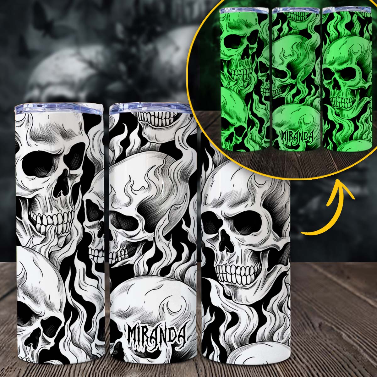 My Last Flying Fck - Personalized Skull Glow Skinny Tumbler