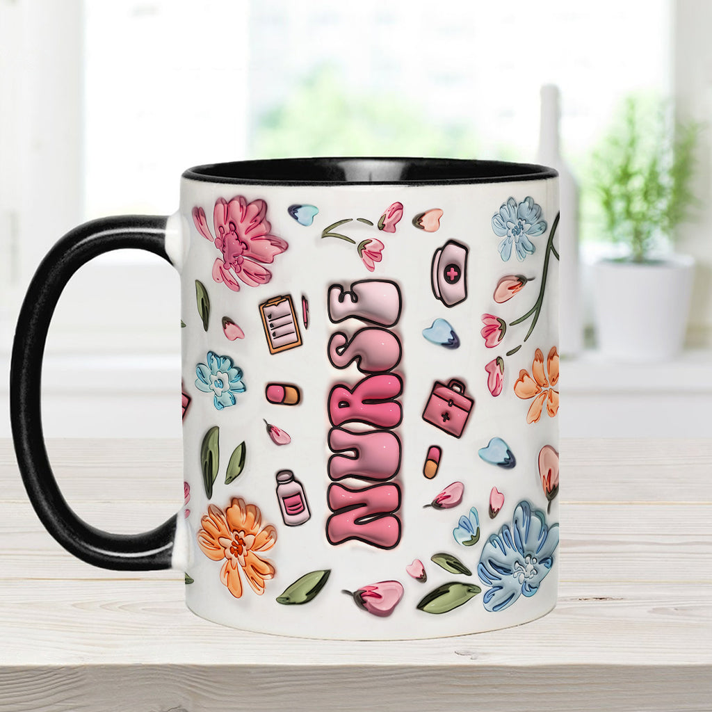 Nurse Life Pink Pastel Floral Inflated - Personalized Nurse Accent Mug
