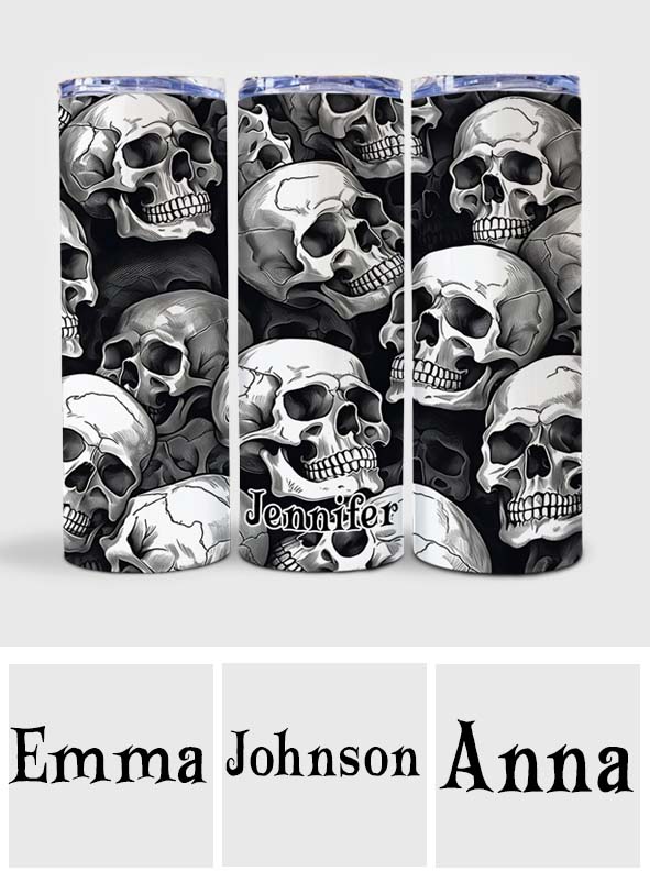 Skull And Fire - Personalized Skull Glow Skinny Tumbler