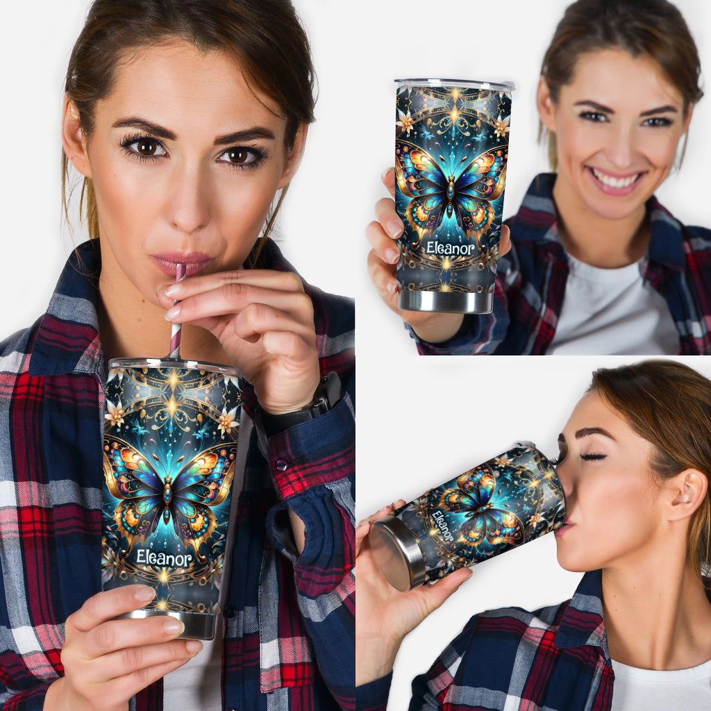 Stunning Gold Metallic Butterfly - Personalized Butterfly Tumbler