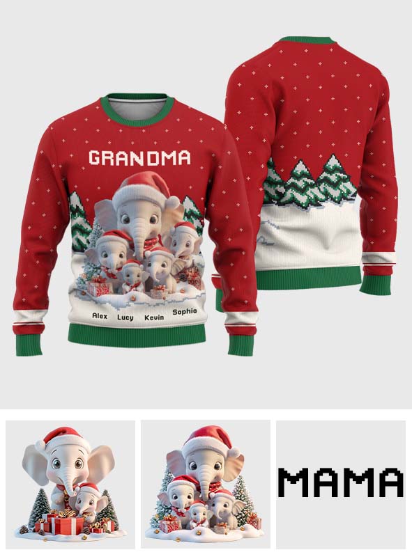 Any Title Cute Elephant - Personalized Grandma Ugly Sweater