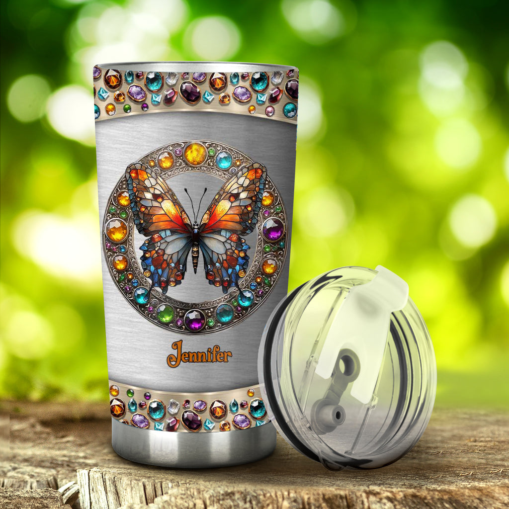 Stained Glass Beauty - Personalized Butterfly Tumbler