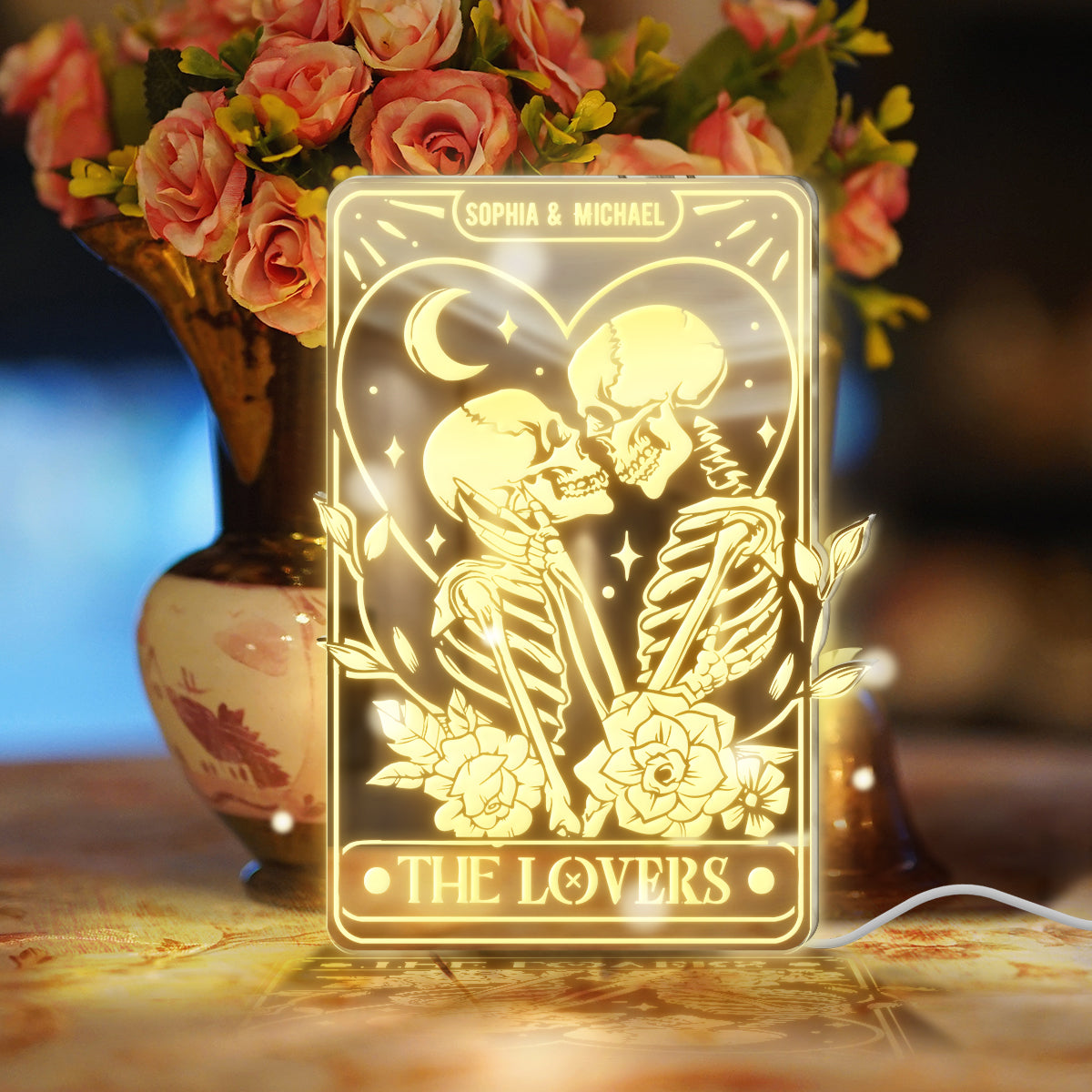 The Lovers - Personalized Skull Mirror Light