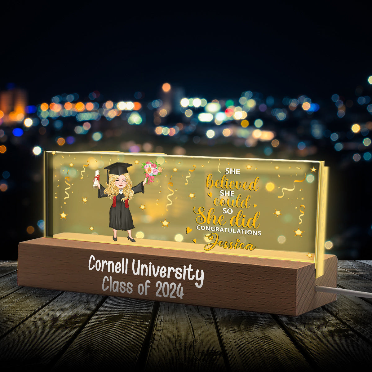 She Believed She Could So She Did - Personalized Graduation Custom LED Night Light