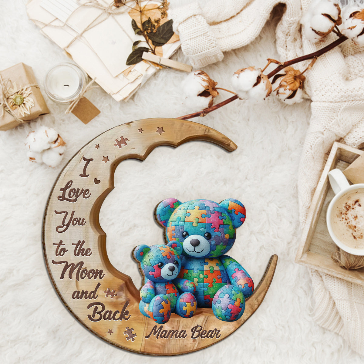I Love You To The Moon And Back - Autism Awareness 2 Layered Wood Sign / Wood Plaque