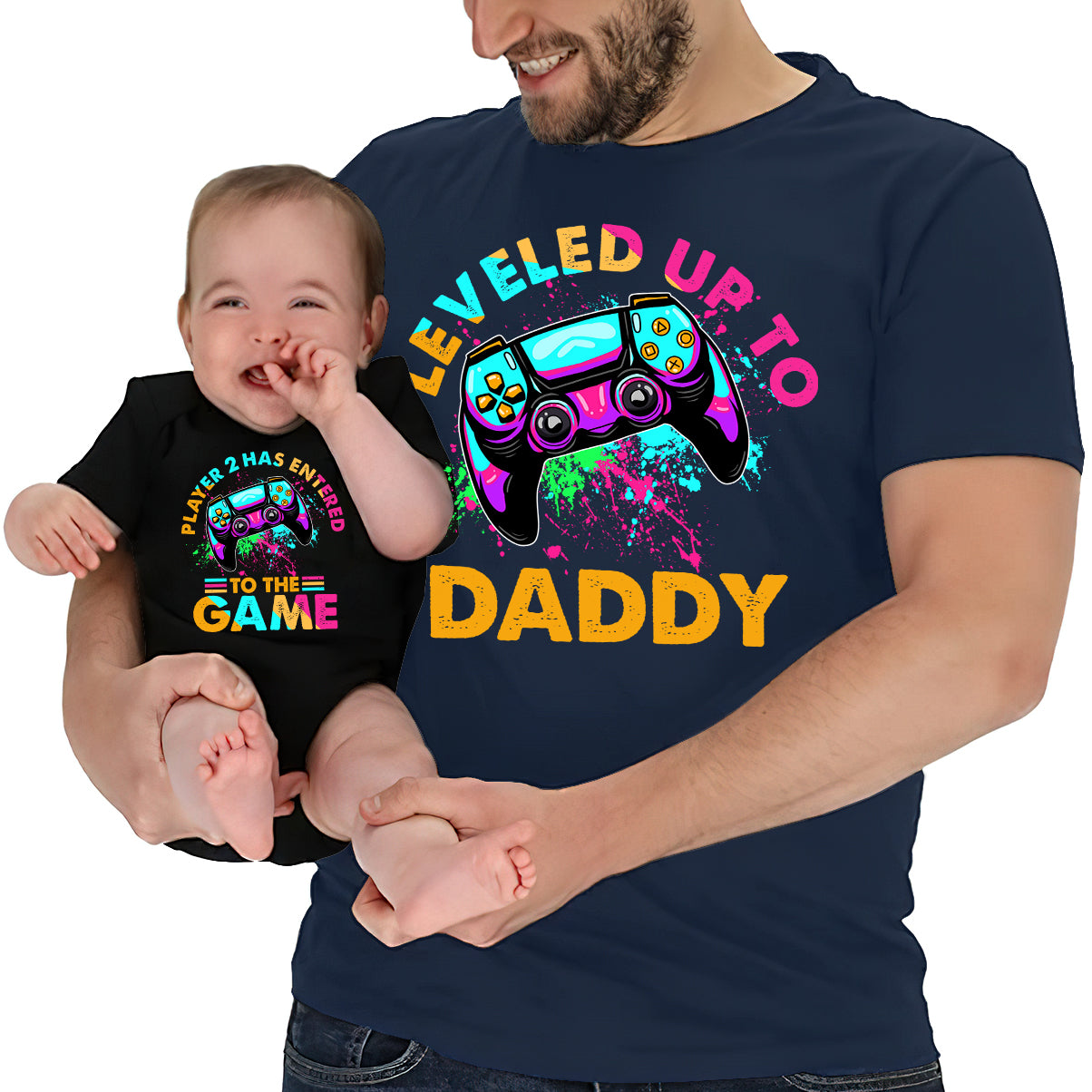 Level Up To Dad Grandpa... - Personalized Video Game T-shirt And Baby Onesie