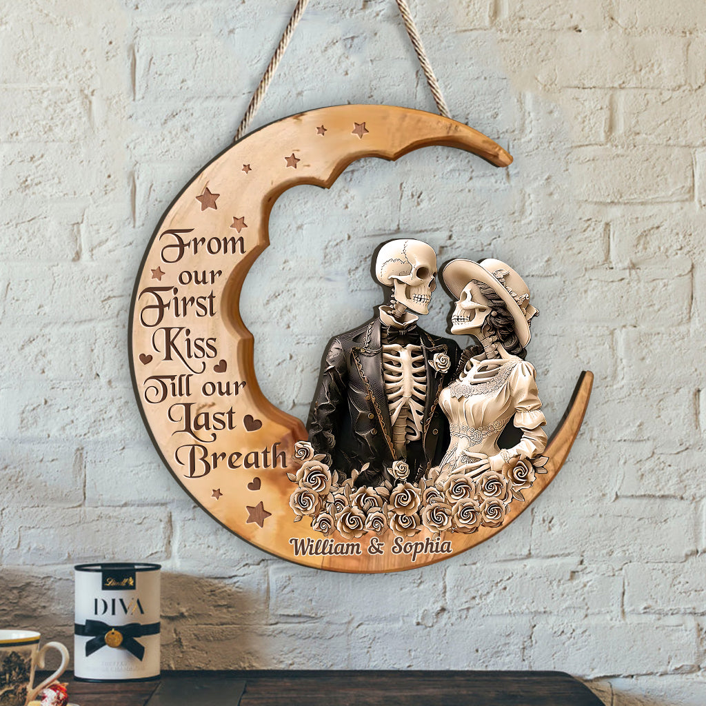 From Our First Kiss - Personalized Skull Custom Shaped Wood Sign
