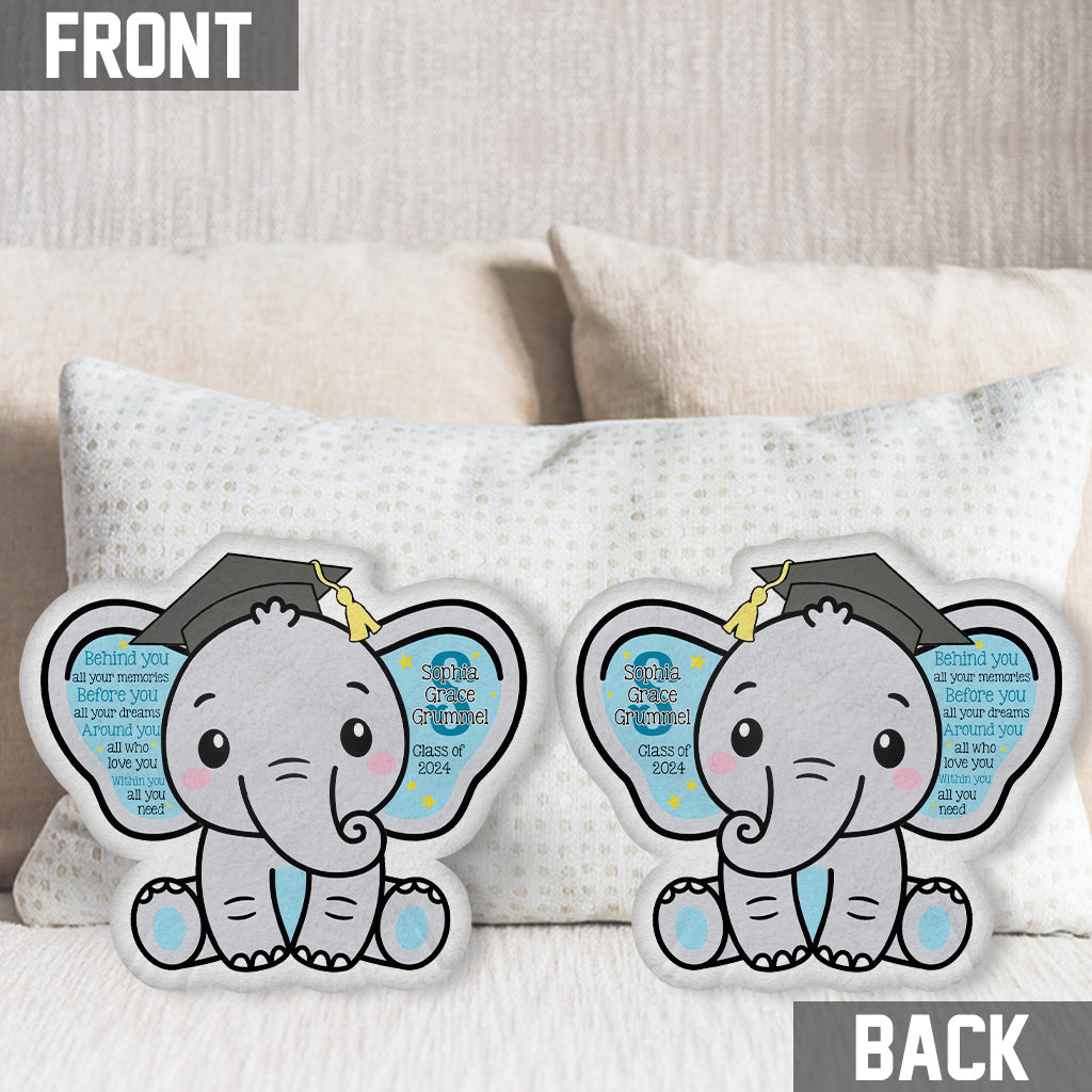 Graduation Elephant Behind You All Your Memories - Personalized Graduation Shaped Pillow