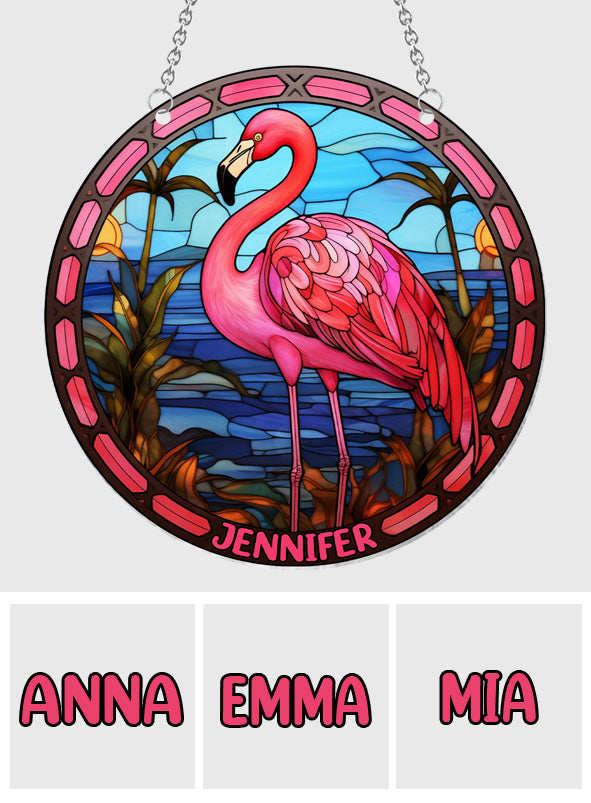 J'adore les flamants roses - Ornement attrape-soleil personnalisé à suspendre à la fenêtre, motif flamant rose