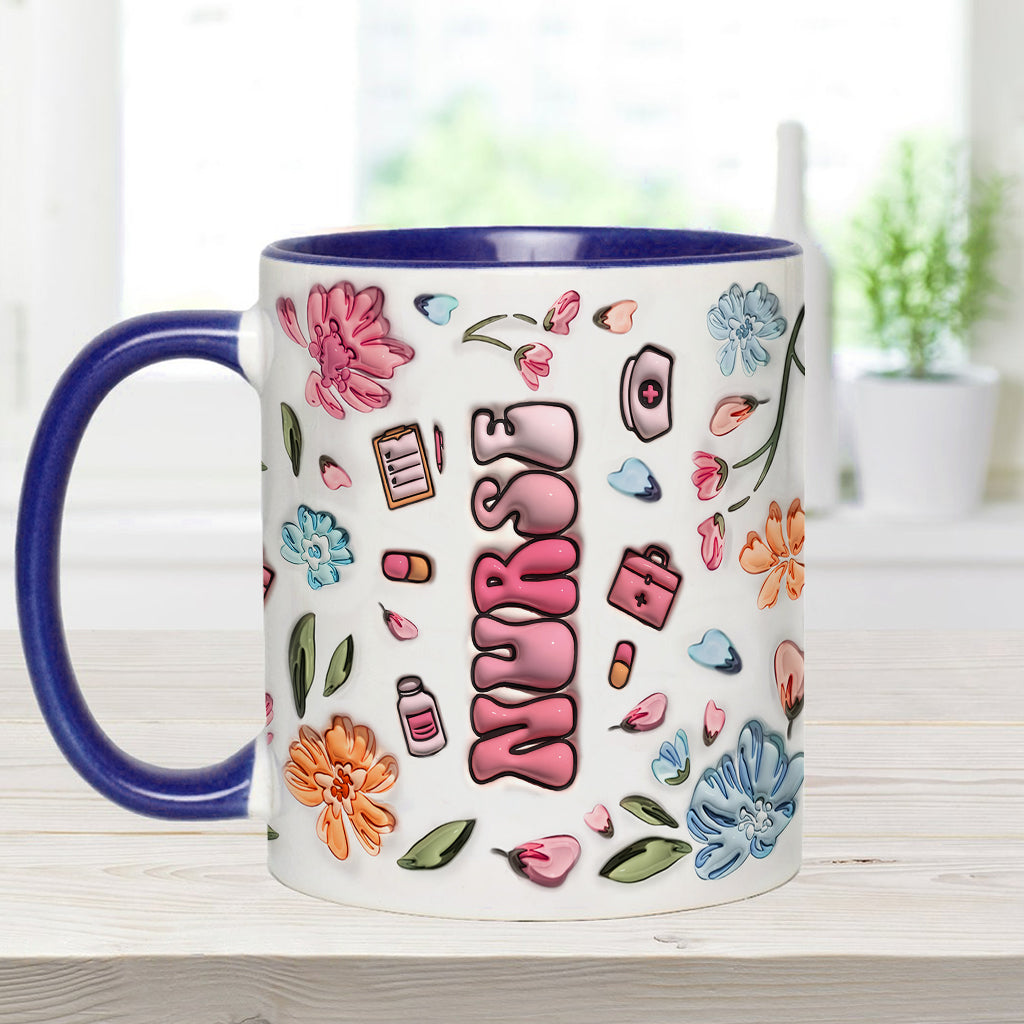 Nurse Life Pink Pastel Floral Inflated - Personalized Nurse Accent Mug